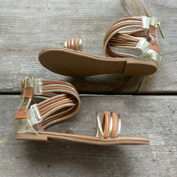kidpik Girls Sandals Size 2 Gold Brown Gladiator Style Back Zip Strappy - Picture 7 of 9